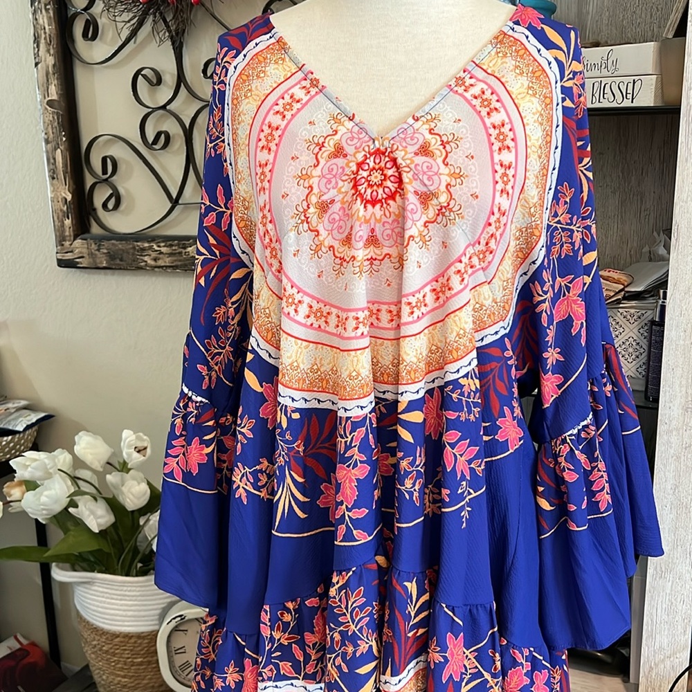 Umgee Boho Boarder Print Ruffle Midi Dress main image 1
